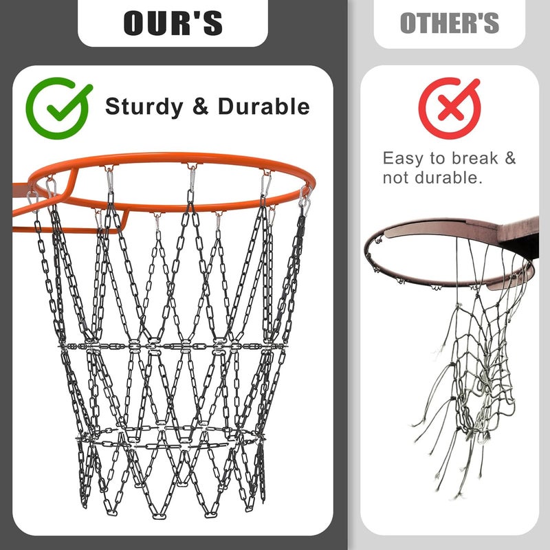KingDolly Upgraded Buckle Chain Basketball Net, Rust-Proof Coated Metal Basketball Net Outdoor with 12 Loops Snap Links, 18" Universal Fit Chain Net for Basketball Hoop - No Tools Installation - Image 3